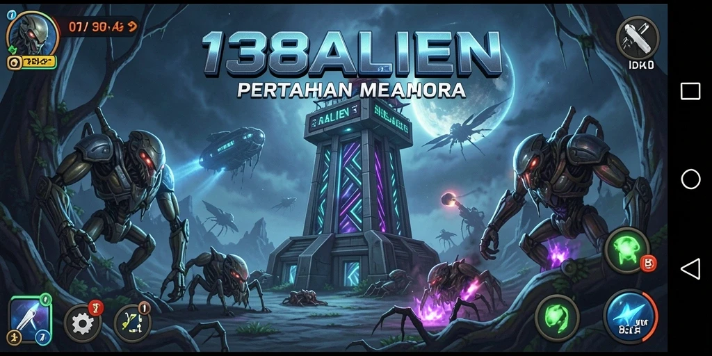 Screenshot permainan Tower Defense menampilkan aksi seru di 138ALIEN.