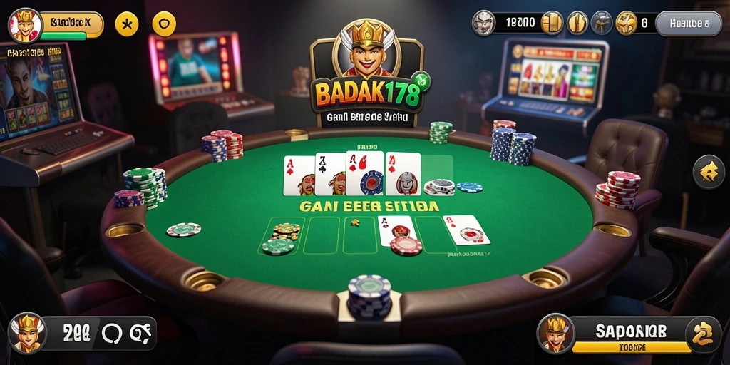Tampilan utama BADAK178 menampilkan aksi permainan poker yang seru.