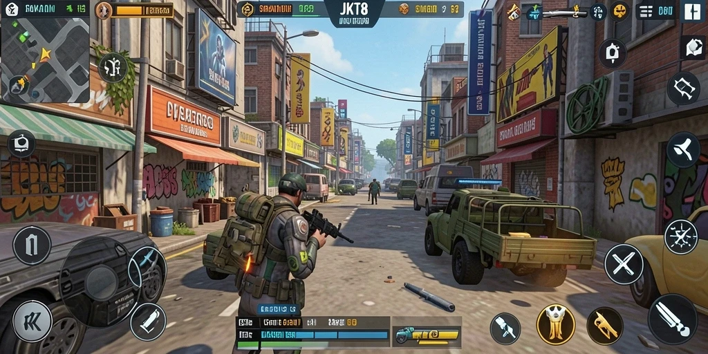 Tampilan gameplay JKT8 menampilkan pertempuran taktis yang seru dan mendebarkan.