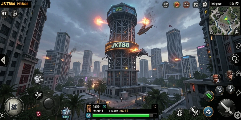 Screenshot JKT88 menampilkan gameplay Tower Defense yang menarik.