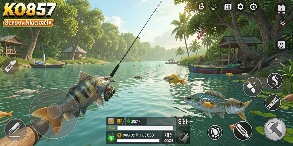 Screenshot utama KO857 menampilkan gameplay memancing yang mengesankan.