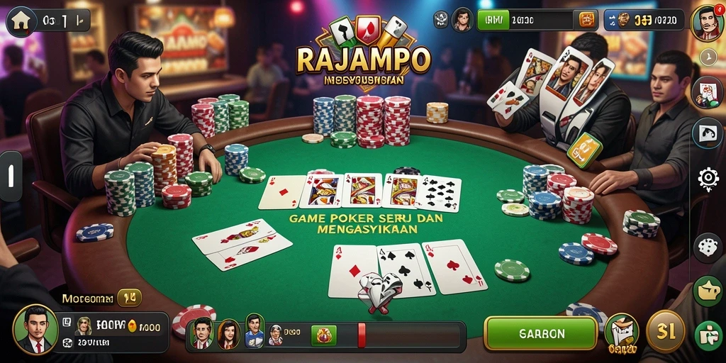 Tampilan gameplay poker yang seru dan mengasyikkan dalam RAJAMPO.