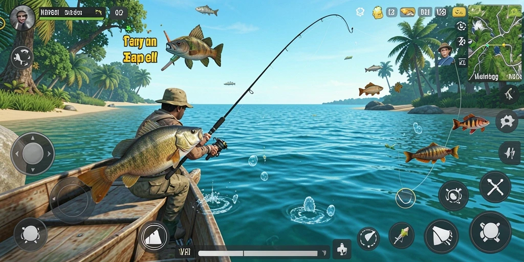 Screenshot V21 menampilkan gameplay seru saat memancing dengan teman.
